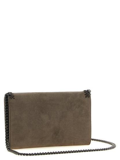 Crossbody Pouch Handbag by Stella McCartney for women in polyamide suede leather gray & patterned features a transformative elegance silhouette, showcasing a secure flap, magnetic & button, organized , and versatile crossbody-strap & shoulder-strap for a transformative elegance look.