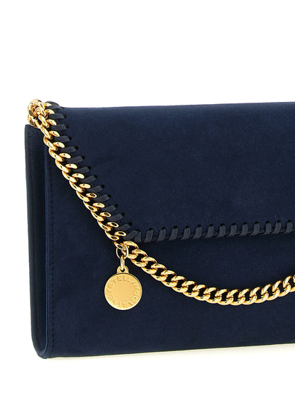 Mini Crossbody Flap Handbag by Stella McCartney for women in polyamide suede leather gold, navy & patterned features a multifaceted silhouette, showcasing a secure flap & magnetic and multifaceted with versatile crossbody-strap & shoulder-strap for multifaceted style.