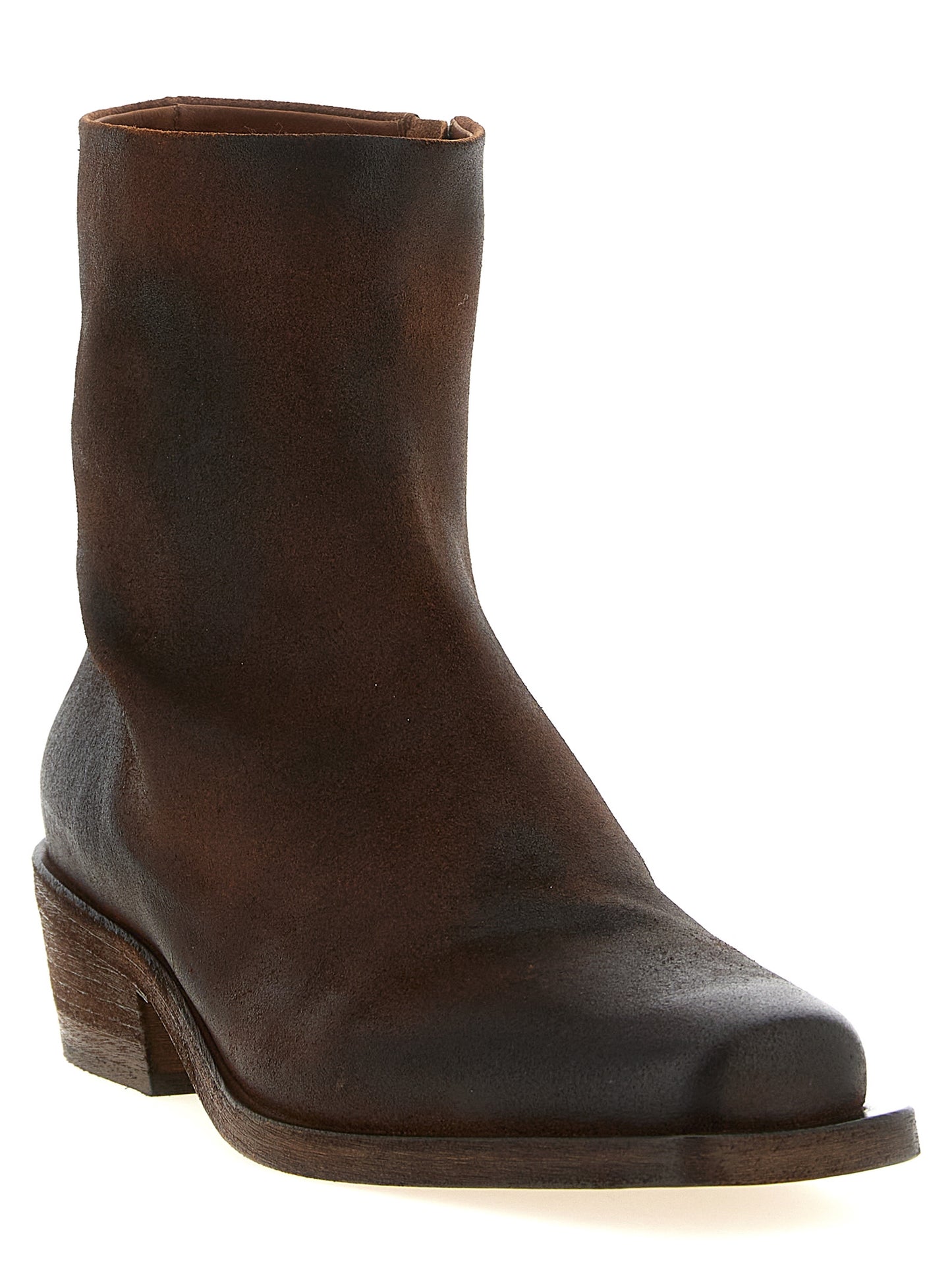 Ankle Cowboy Boots by Marsell for men in calfskin leather & wood brown features an dynamic silhouette, showcasing the dynamic Men's Calfskin Leather & Wood Ankle Cowboy Boots design with its distinctive and elegant square toe style.