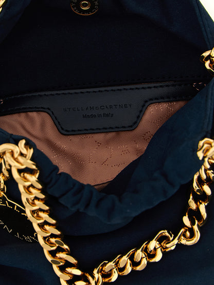 Mini Crossbody Drawstring Handbag by Stella McCartney for women in polyamide suede leather & mesh blue, gold, patterned, signature & monogram showcases a versatile sophistication silhouette, featuring a secure drawstring & magnetic, versatile sophistication , and versatile crossbody-strap, shoulder-strap & handle for a versatile sophistication finish.