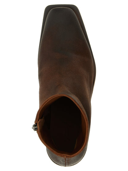 Ankle Cowboy Boots by Marsell for men in calfskin leather & wood brown features an effortless chic silhouette from the Men's Calfskin Leather & Wood Ankle Cowboy Boots collection, showcasing a effortless chic and refined square toe style for an effortless chic look.