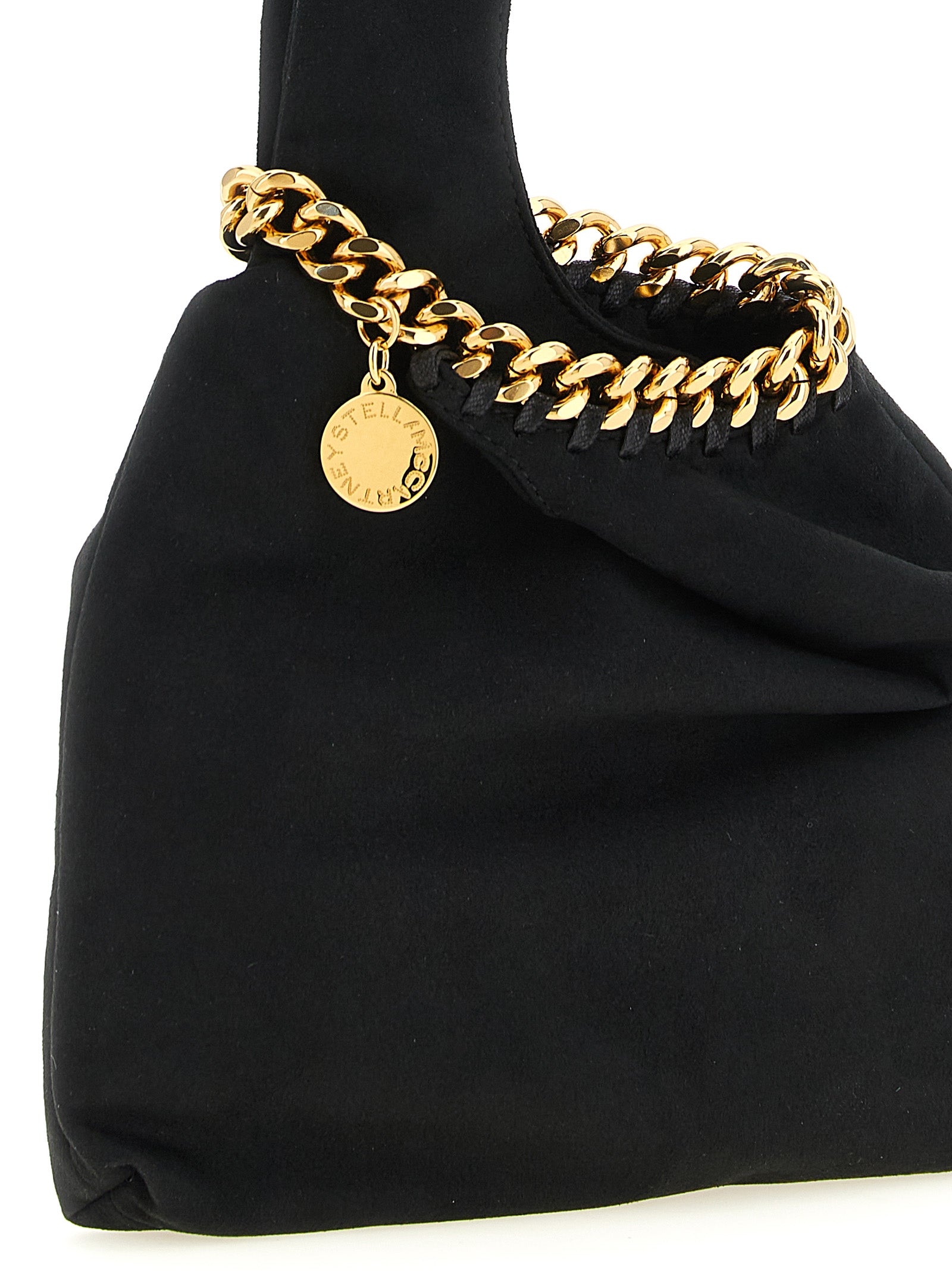 Evening Tote Handbag by Stella McCartney for women in polyamide suede leather black & gold features a exquisite silhouette, showcasing a secure and exquisite with versatile wristlet for a exquisite finish.