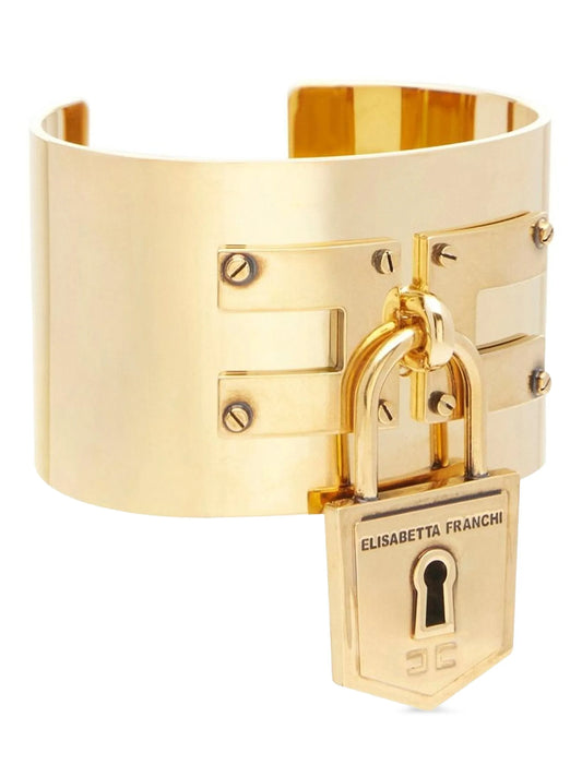 Bracelet by Elisabetta Franchi for women in polyester suede leather gold showcases a cosmopolitan silhouette, artfully capturing the essence of the cosmopolitan Women's Bangle Charm Cuff Gold Brass Bracelet with a cosmopolitan bangle charm cuff bracelet design.