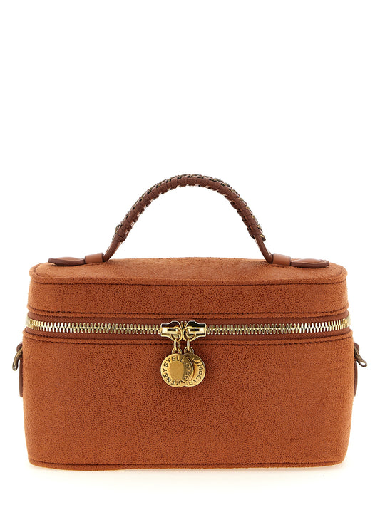 Small Crossbody Travel Tote Handbag by Stella McCartney for women in polyester suede leather gold & orange features an multi-faceted design with a secure zipper, ample , and versatile crossbody-strap, shoulder-strap & handle for a multi-faceted finish.