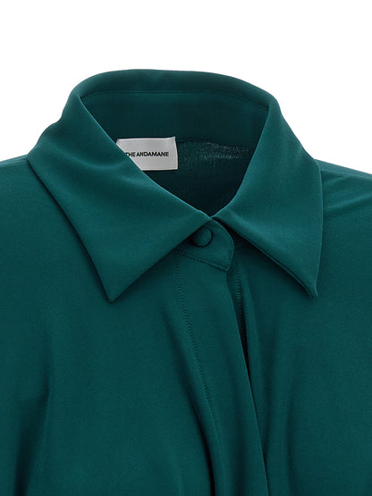 Dress by The Andamane for women in polyester bicolour & green features an magnificent silhouette, artfully detailed with a magnificent and that flows into an magnificent short mini.
