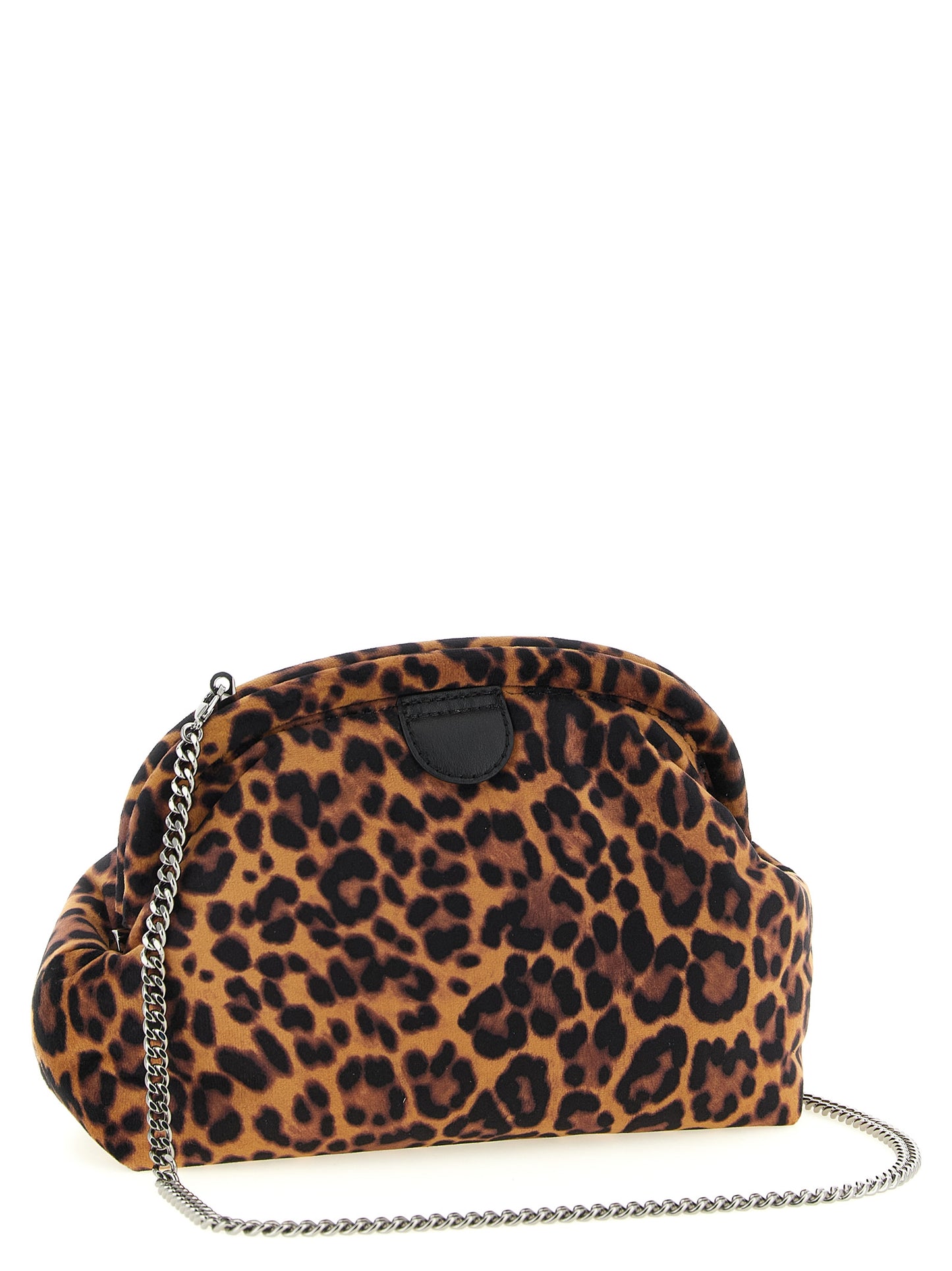 Clutch Handbag by Stella McCartney for women in polyester velvet black, multicolor, silver, leopard-print & print features a architectural silhouette, showcasing a secure , ample , and versatile shoulder-strap for a architectural finish.