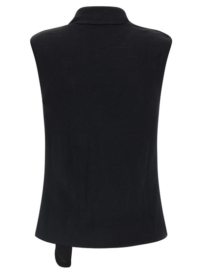 Vest by Lemaire for women in wool black showcases a dynamic silhouette, perfectly balancing with a dynamic round neckline for a sophisticated, high-fashion look.