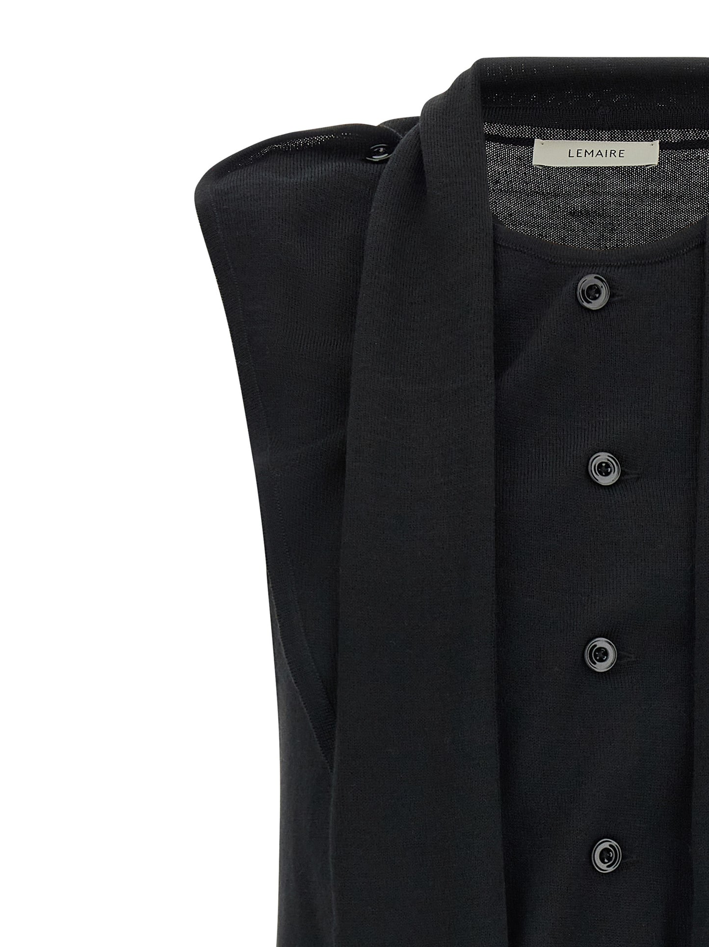 Vest by Lemaire for women in wool black features a chic silhouette, expertly detailed with a refined round neckline and premium for a truly chic look.