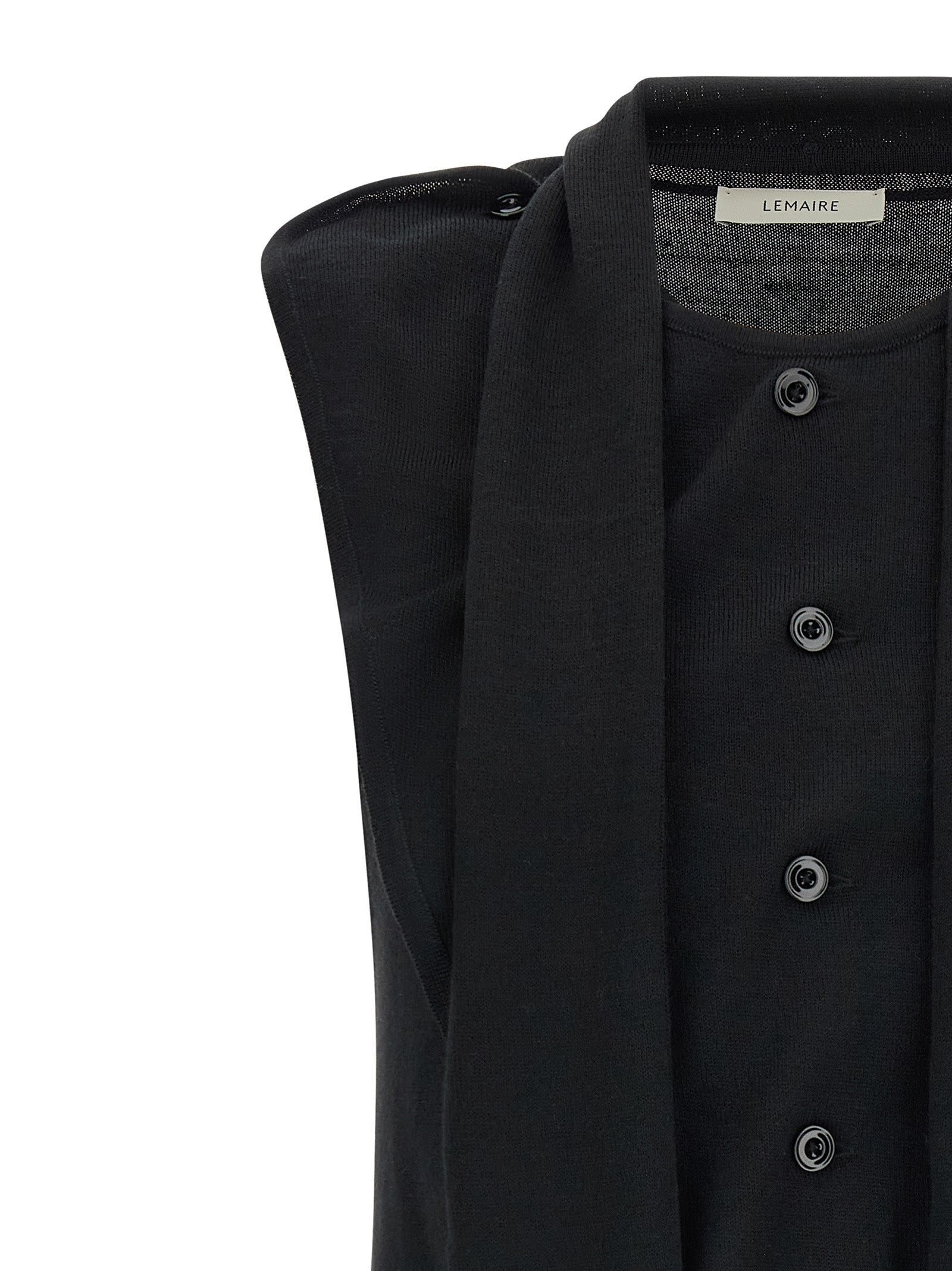 Vest by Lemaire for women in wool black features a chic silhouette, expertly detailed with a refined round neckline and premium for a truly chic look.