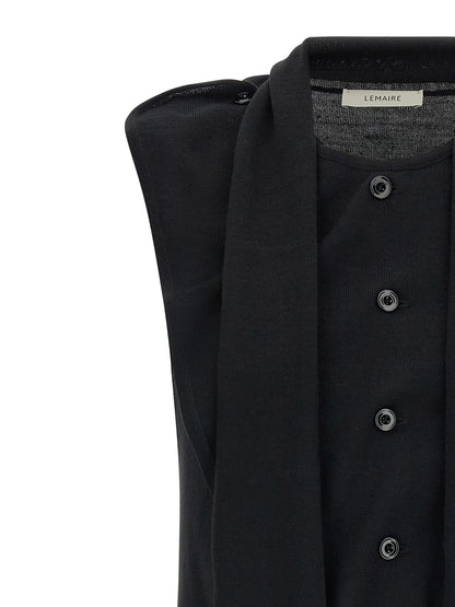 Vest by Lemaire for women in wool black features a chic silhouette, expertly detailed with a refined round neckline and premium for a truly chic look.