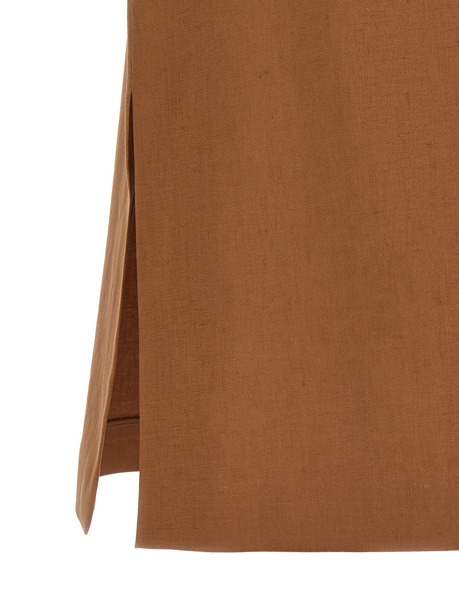 Skirt by Fendi for women in linen cotton & leather brown & gold features a contoured silhouette from the Women's Flared High Rise Linen Cotton & Leather Skirt collection, characterized by its contoured midi for a contoured finish.