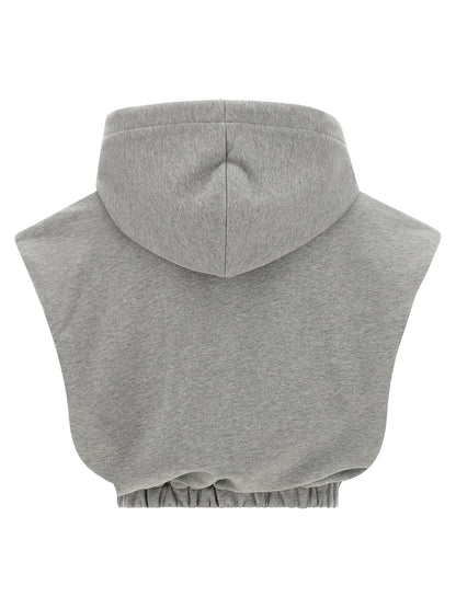Sweatshirt Hoodie by Fendi for women in leather & cotton gray & gold features a edgy silhouette, detailed with a edgy hooded neckline and for a refined finish.