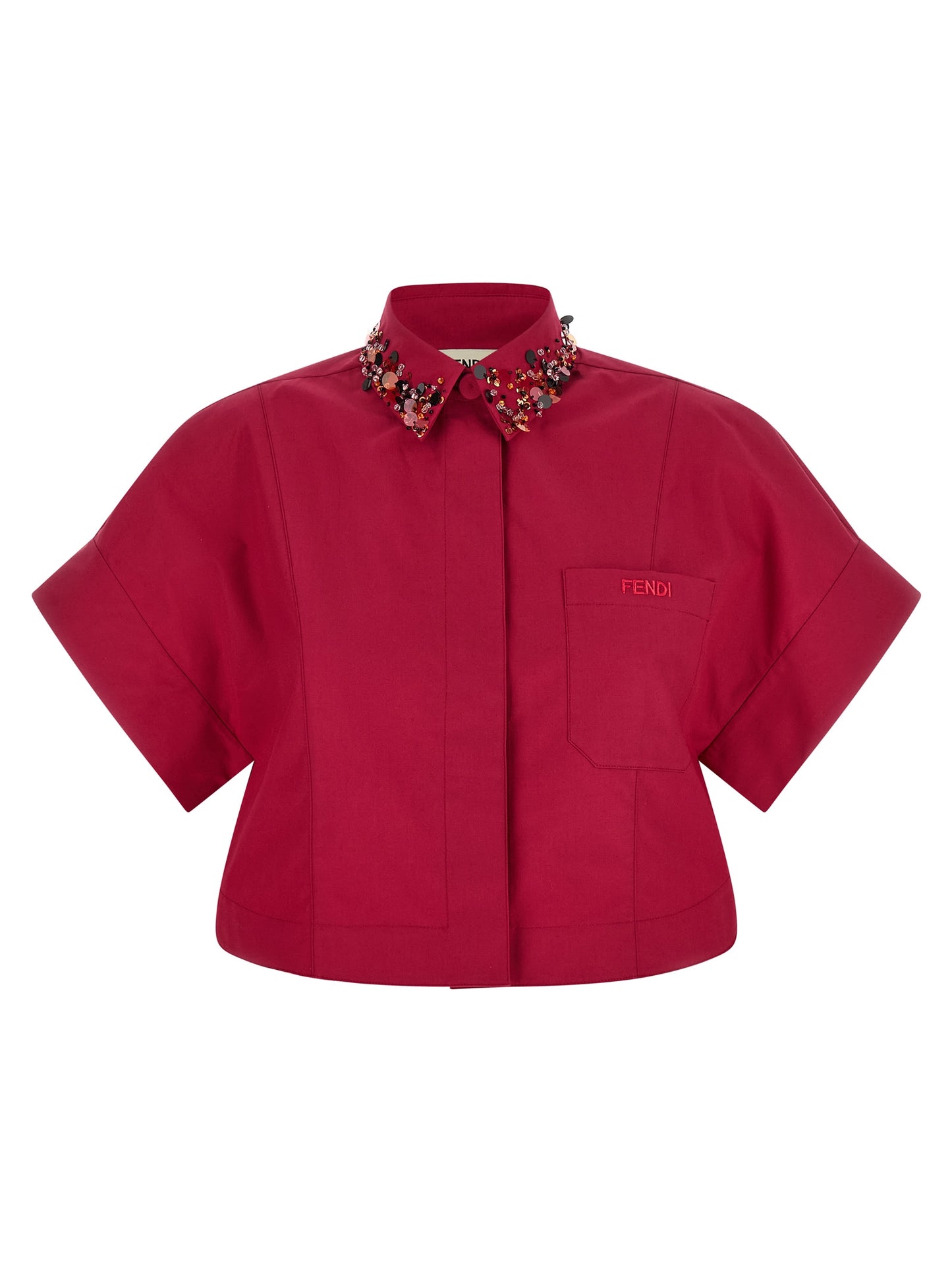 Blouse by Fendi for women in cotton rhinestone & sequins multicolor showcases a sleek silhouette, elegantly detailed with a sleek and for a sleek finish.