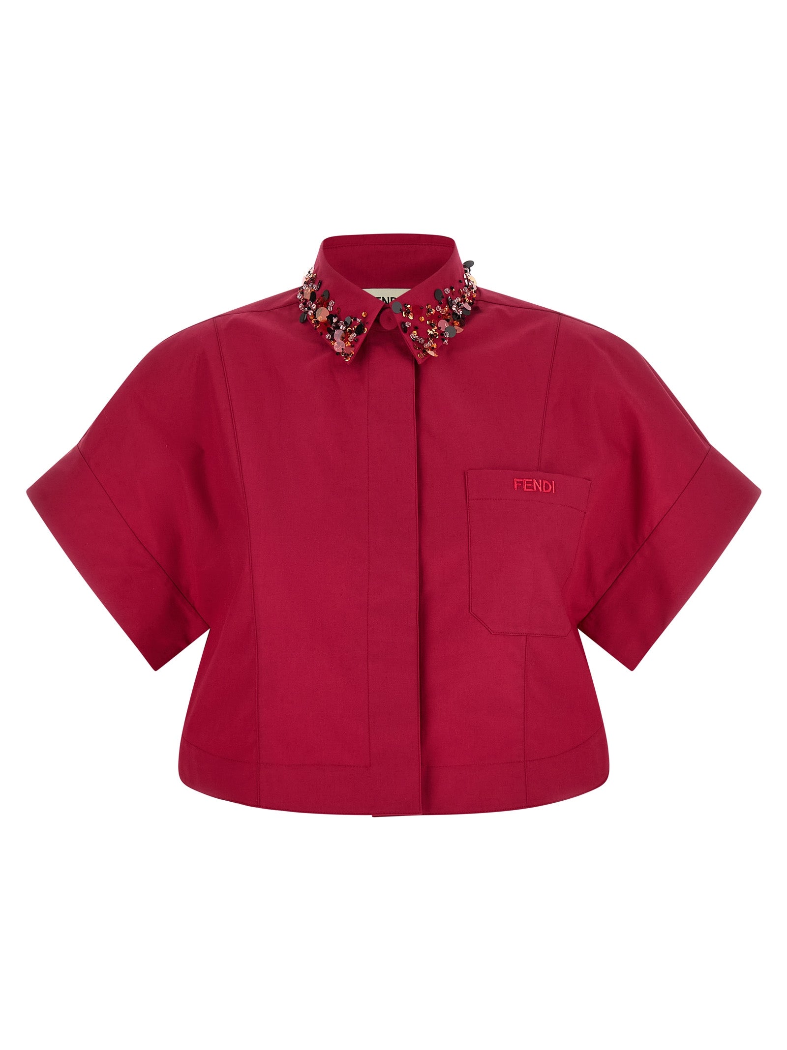 Blouse by Fendi for women in cotton rhinestone & sequins multicolor showcases a sleek silhouette, elegantly detailed with a sleek and for a sleek finish.