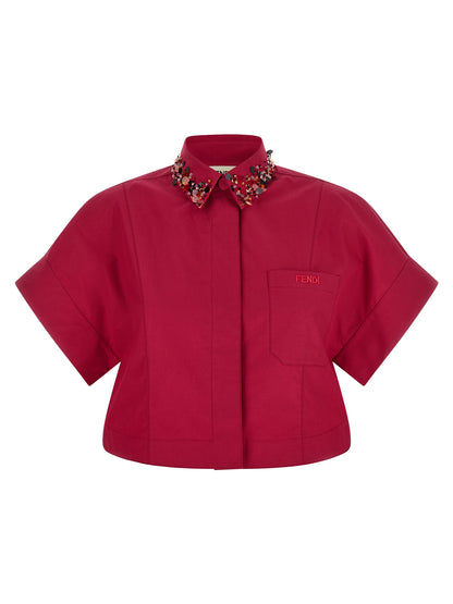Blouse by Fendi for women in cotton rhinestone & sequins multicolor showcases a sleek silhouette, elegantly detailed with a sleek and for a sleek finish.