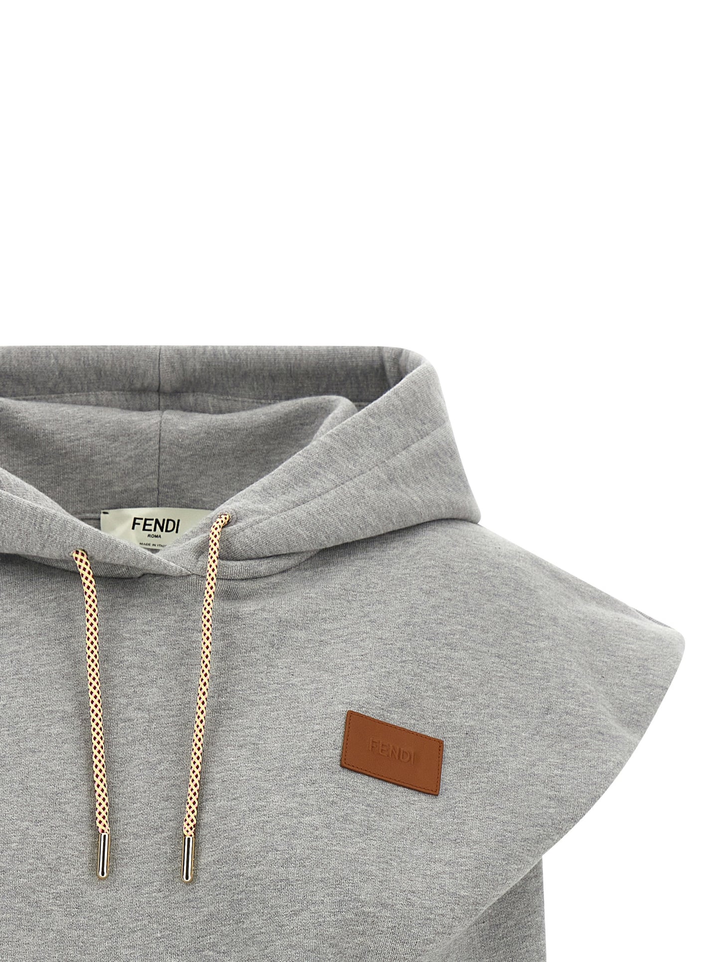 Sweatshirt Hoodie by Fendi for women in leather & cotton gray & gold features an luminous silhouette, showcasing a sophisticated hooded neckline and for a truly luminous look.