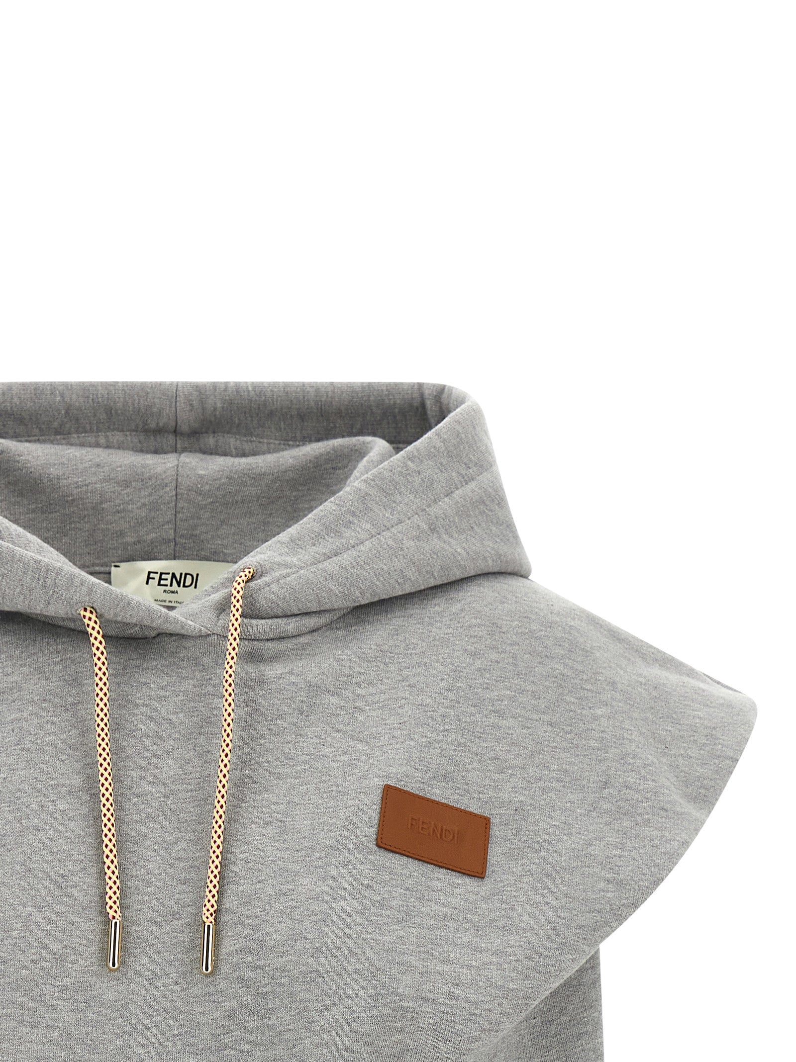 Sweatshirt Hoodie by Fendi for women in leather & cotton gray & gold features an luminous silhouette, showcasing a sophisticated hooded neckline and for a truly luminous look.