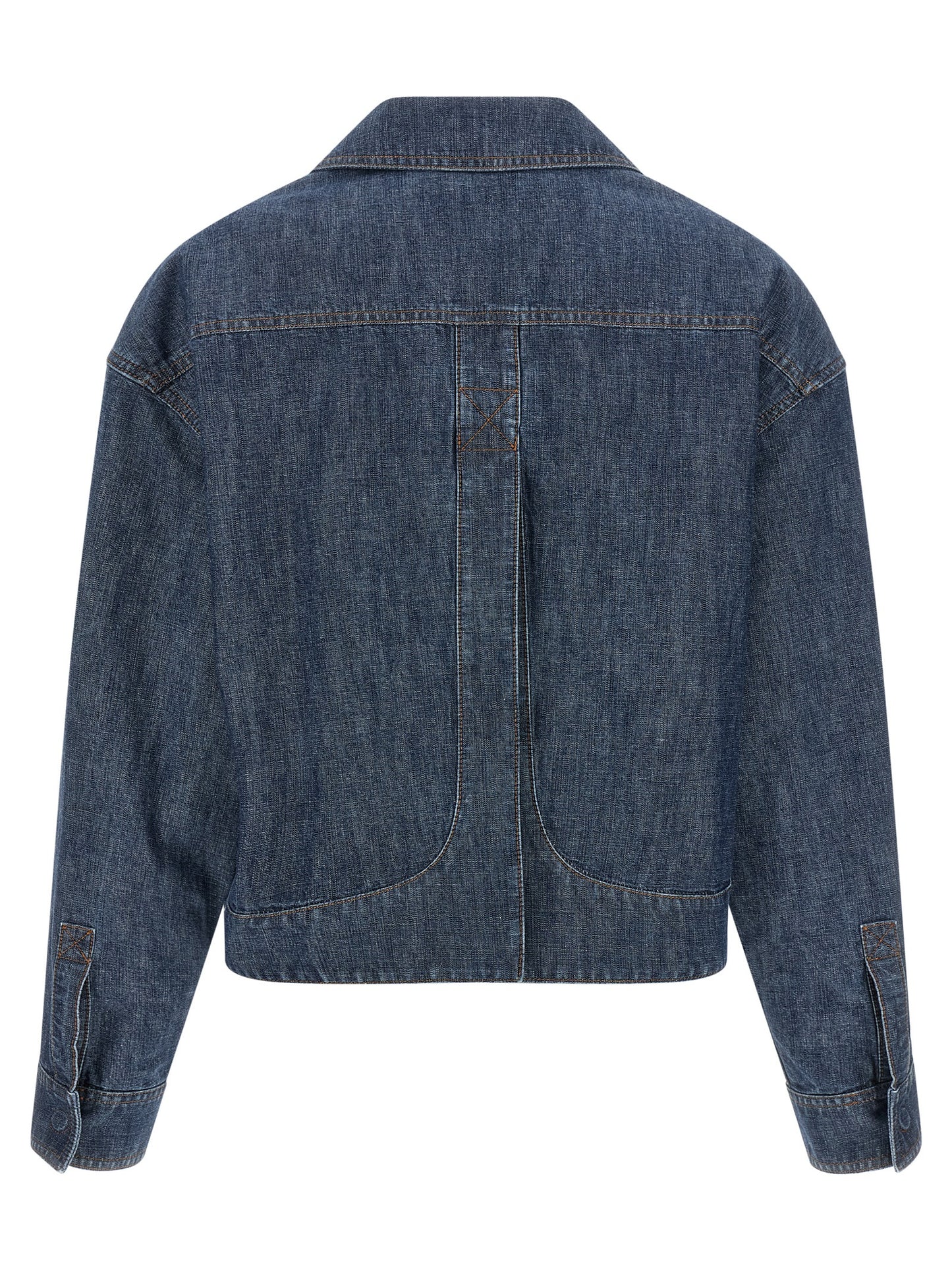 Trucker Jacket by Fendi for women in cotton denim navy & signature features an contemporary silhouette, showcasing a sophisticated split square shirt-collar neckline and contemporary pockets for a truly refined look.