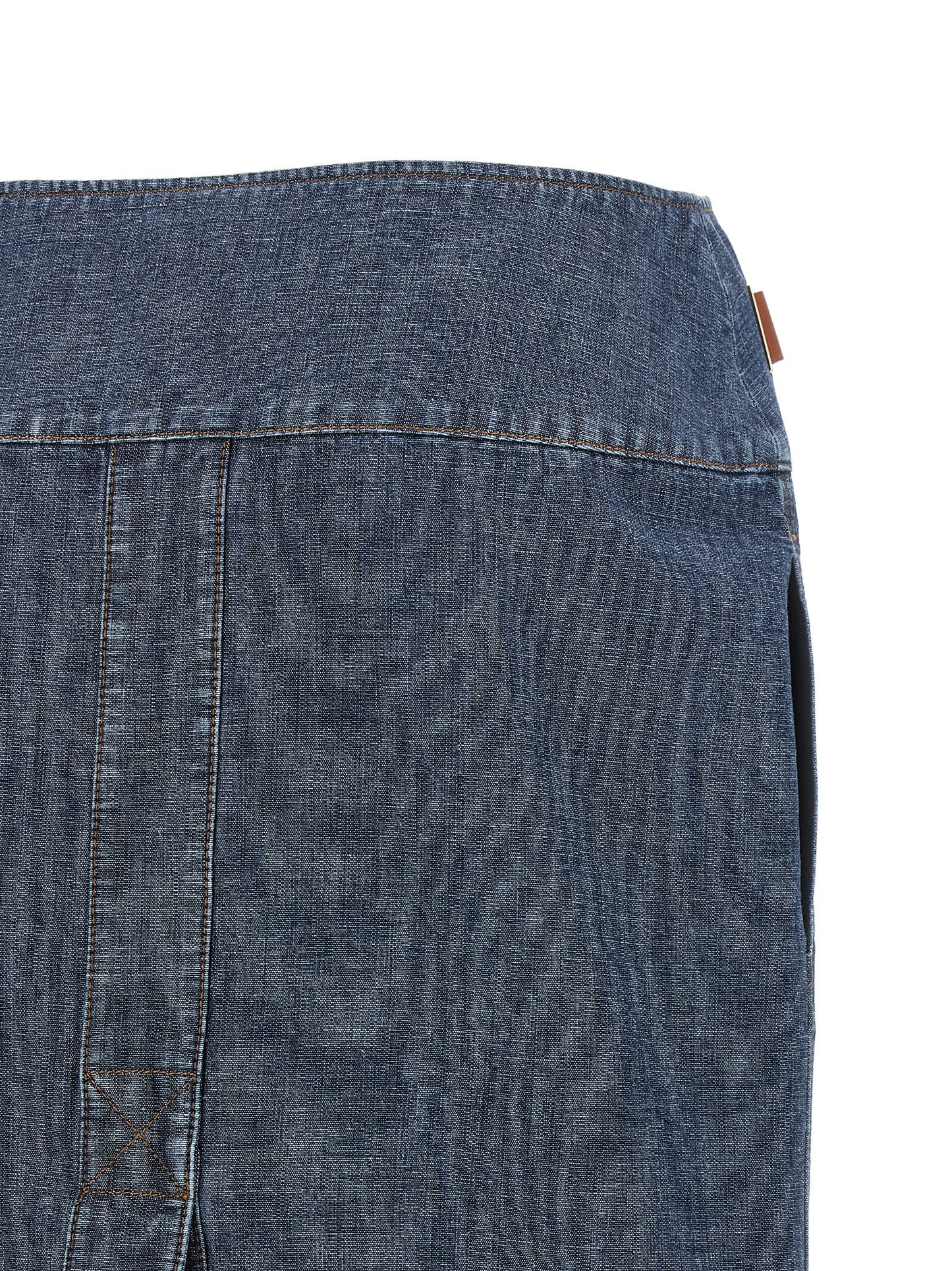 Skirt by Fendi for women in denim cotton gold, navy & signature features an tailored silhouette, artfully capturing the essence of Women's Denim Straight Cotton Skirt in a sophisticated midi.