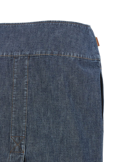 Skirt by Fendi for women in denim cotton gold, navy & signature features an tailored silhouette, artfully capturing the essence of Women's Denim Straight Cotton Skirt in a sophisticated midi.