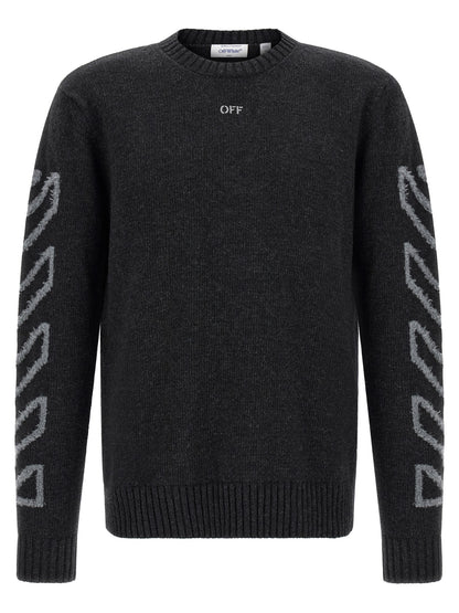 Cardigan by Off-White for men in wool gray, white & patterned showcases a luxurious silhouette, meticulously detailed with a sophisticated crew neckline and for a refined finish.