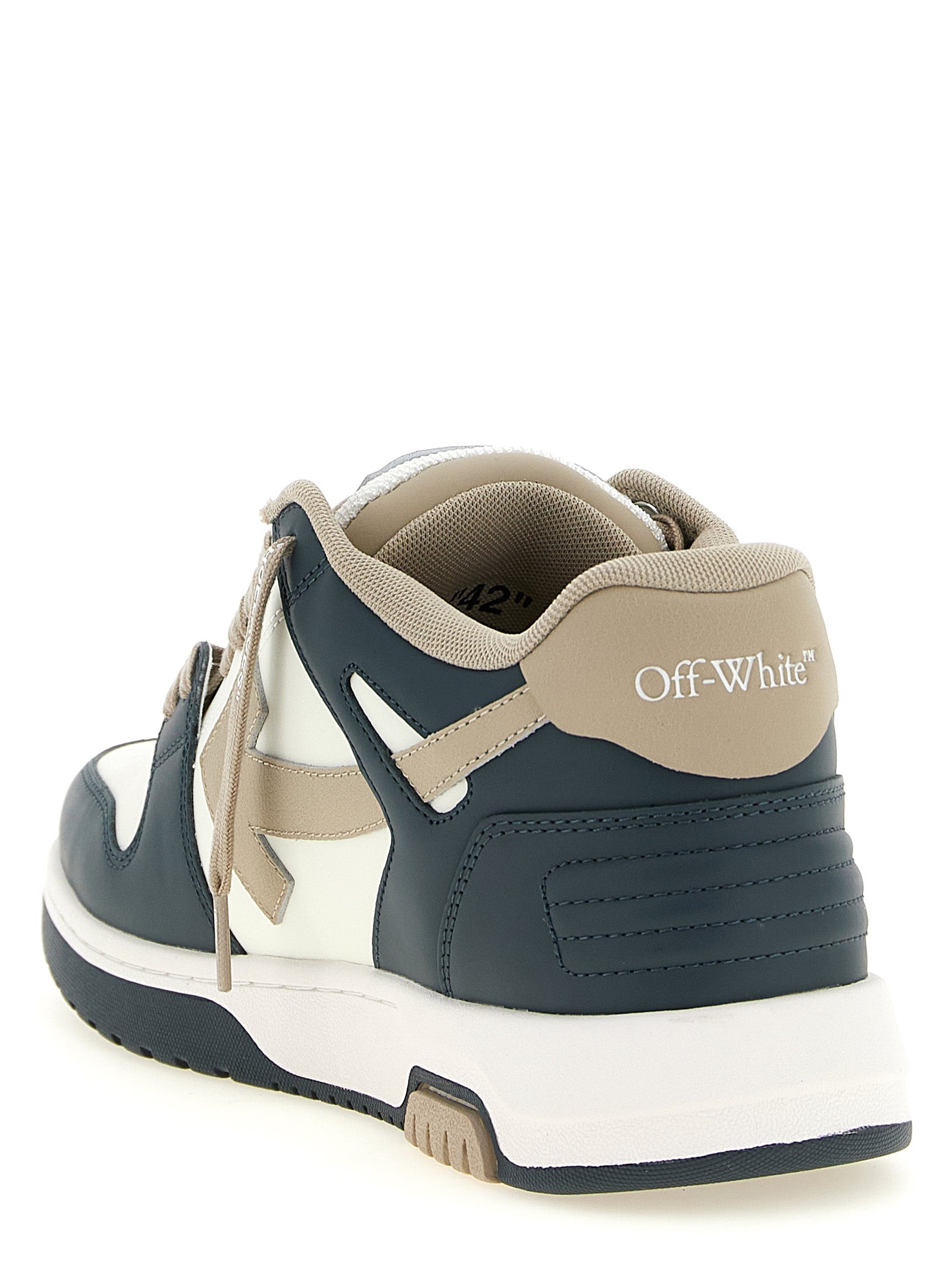 Sneakers by Off-White for men in cowhide leather beige, multicolor, navy, white, patterned & print presents a on trend silhouette from the Play Men's Low Top Cowhide Leather Sneakers collection, showcasing a on trend low-top style for an elevated aesthetic.