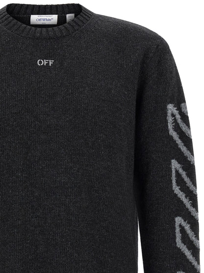 Cardigan by Off-White for men in wool gray, white & patterned features an crisp silhouette, showcasing a sophisticated crew neckline and detail for a truly crisp finish.