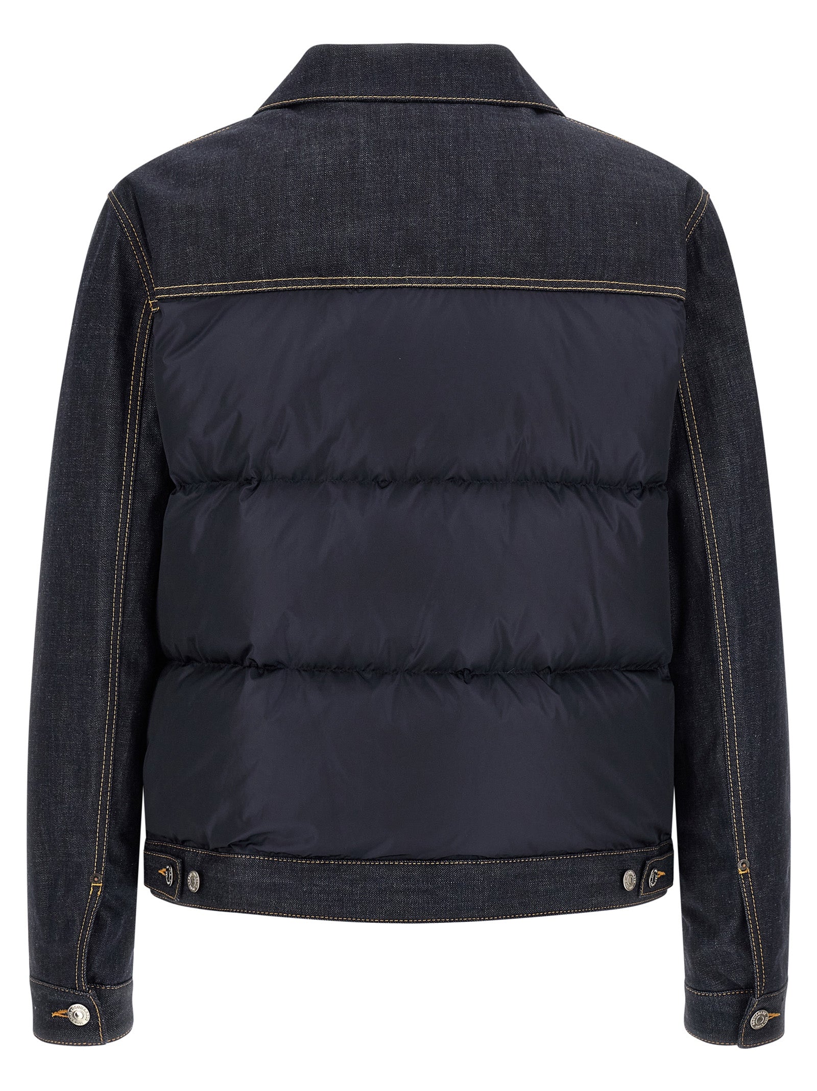 This Trucker Jacket by Dsquared² for men in denim cotton blue & red exhibits a edgy silhouette, meticulously detailed with functional thermal, pockets & insulated and a edgy for a edgy finish.