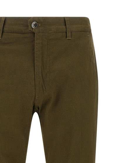 Trousers by Incotex for men in cotton canvas bicolour, green & olive presents a perennial silhouette, meticulously tailored with a straight-leg cut, long finish, and an elegant .