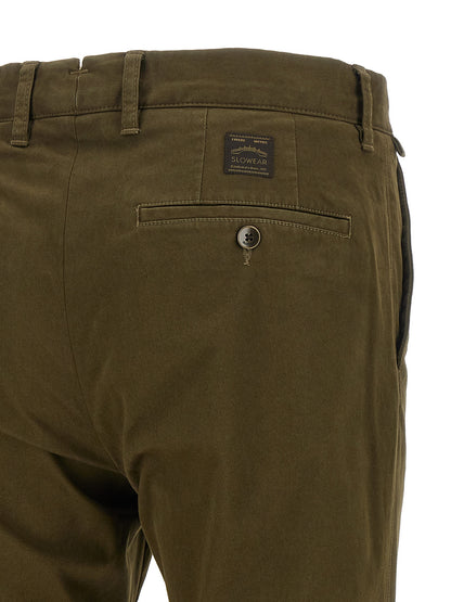 Trousers by Incotex for men in cotton canvas bicolour, green & olive features a sculptural silhouette, showcasing a sculptural straight-leg and long with a sophisticated for a sculptural finish.