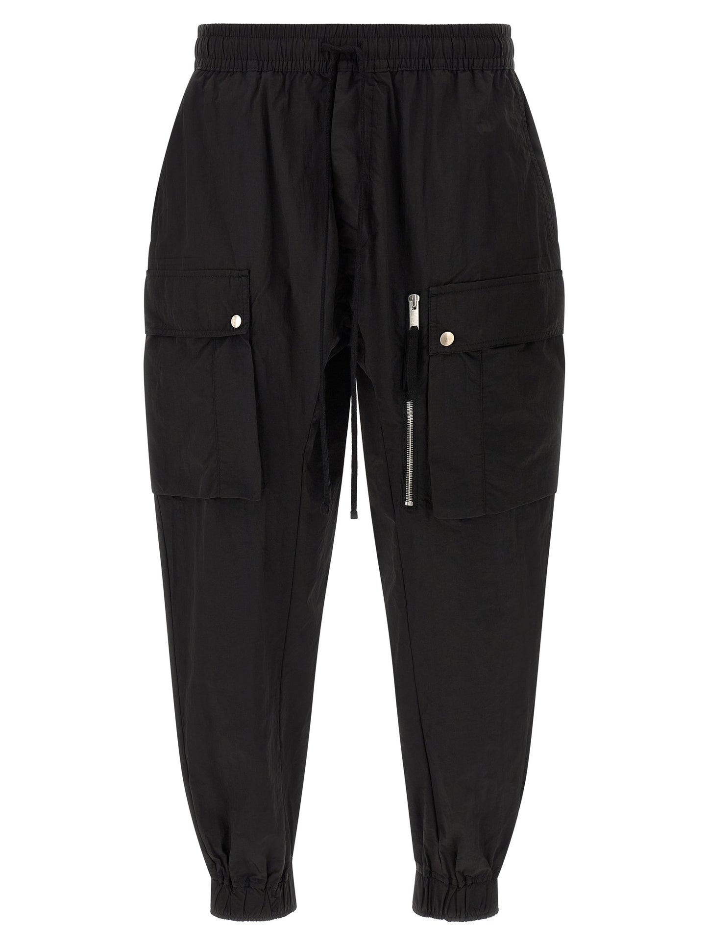 Cargo Pants by Thom Krom for men in polyamide black & silver features an tailored tapered-leg & relaxed-fit with a and long, creating a tailored utilitarian silhouette.