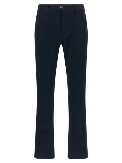 Casual Pants by Incotex for men in cotton canvas navy features a polished silhouette with a polished straight-leg, reaching a polished long and finished with a polished .