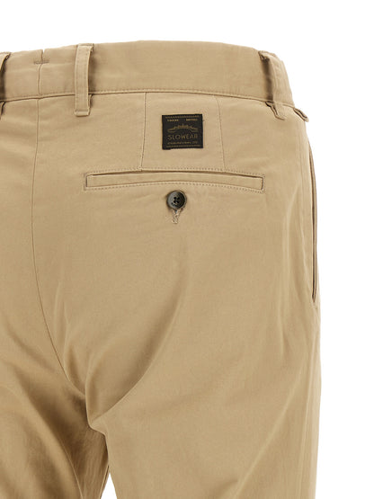 Chinos Pants by Incotex for men in cotton canvas beige features a modern silhouette, showcasing a modern with a long and for a refined finish.