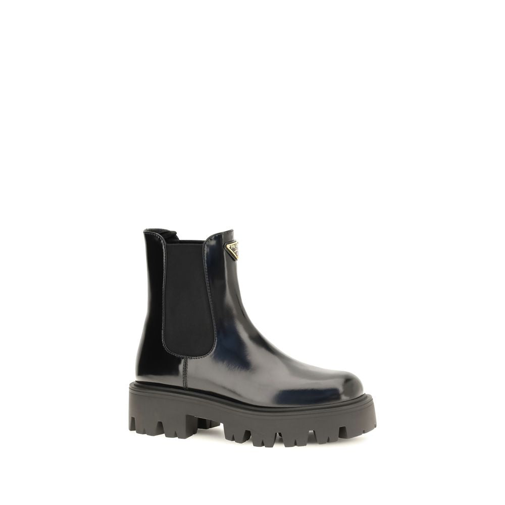 Ankle Chelsea Boots by Prada for women in bos taurus calf leather black features an effortless chic silhouette from the Women's Bos Taurus Calf Leather Ankle Chelsea Boots collection, showcasing a effortless chic and refined for an effortless chic look.