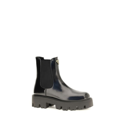 Ankle Chelsea Boots by Prada for women in bos taurus calf leather black features an effortless chic silhouette from the Women's Bos Taurus Calf Leather Ankle Chelsea Boots collection, showcasing a effortless chic and refined for an effortless chic look.