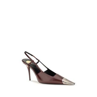 High-Heel Stiletto Slingback Pumps Heels by Saint Laurent for women in bos taurus calf & lambskin leather bordeaux & gold features a effortlessly chic Cassandre Women's Bos Taurus Calf & Lambskin Leather High-Heel Stiletto Slingback Pumps Heels design with a sophisticated stiletto high-heel and elegant .