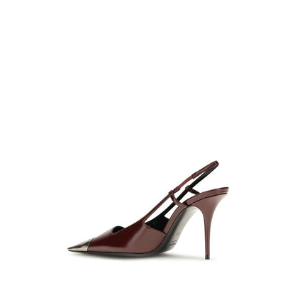 High-Heel Stiletto Slingback Pumps Heels by Saint Laurent for women in bos taurus calf & lambskin leather bordeaux & gold features an captivating silhouette, showcasing the elegant Cassandre Women's Bos Taurus Calf & Lambskin Leather High-Heel Stiletto Slingback Pumps Heels design with a stiletto high-heel and a sophisticated .