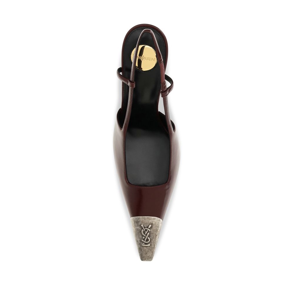 This High-Heel Stiletto Slingback Pumps Heels by Saint Laurent for women in bos taurus calf & lambskin leather bordeaux & gold presents a effortlessly chic silhouette from the Cassandre Women's Bos Taurus Calf & Lambskin Leather High-Heel Stiletto Slingback Pumps Heels collection, featuring a effortlessly chic stiletto high-heel and effortlessly chic .