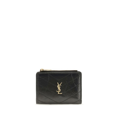 Cardholder Wallet by Saint Laurent for women in bos taurus calfskin leather black, bronze, chevron & signature presents a architectural silhouette from the Cassandre Niki Bos Taurus Calfskin Leather Cardholder Wallet collection, showcasing architectural card-organization bifold for a architectural finish.