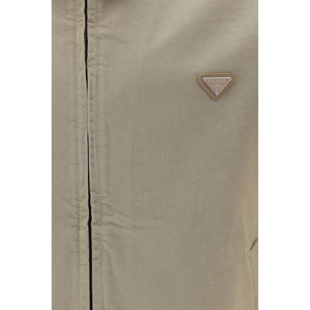 Trucker Jacket by Prada for men in denim cotton beige features an on trend silhouette, showcasing refined pockets and a sophisticated for a truly on trend finish.