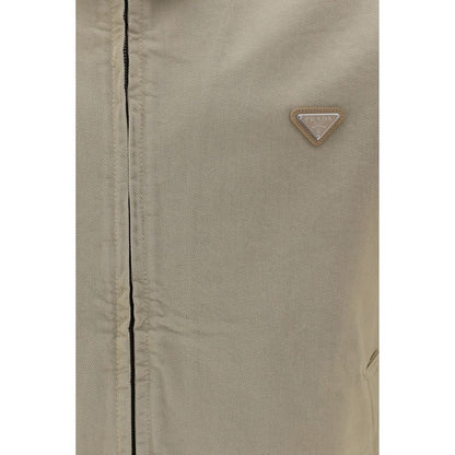 Trucker Jacket by Prada for men in denim cotton beige features an on trend silhouette, showcasing refined pockets and a sophisticated for a truly on trend finish.