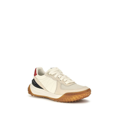 Athletic Sneakers by Moncler for women in eva tu polyamide suede leather beige & ivory showcases an impeccable silhouette, defined by an impeccable low-top style design that perfectly captures the essence of the City Women's Low Top EVA TU Polyamide Suede Leather Athletic Sneakers.