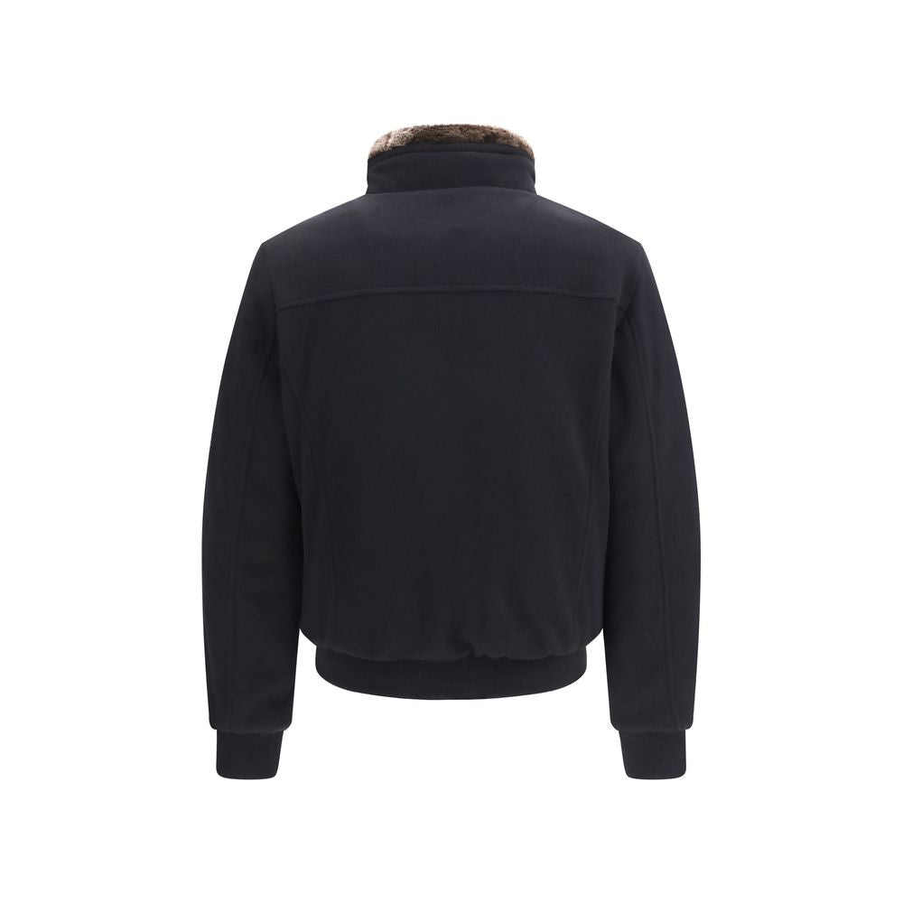 MooRER Men's Padded Fleeced Cashmere Wool & Suede Capra leather Bomber Jacket - Black