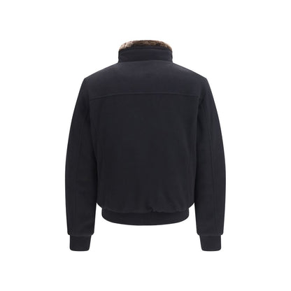 MooRER Men's Padded Fleeced Cashmere Wool & Suede Capra leather Bomber Jacket - Black