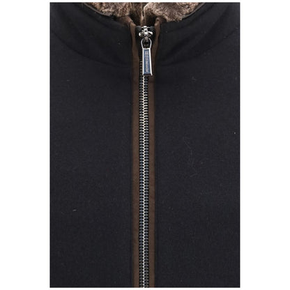MooRER Men's Padded Fleeced Cashmere Wool & Suede Capra leather Bomber Jacket - Black