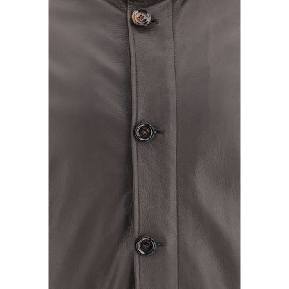 MooRER Men's Down Goose Leather Goose-Down & Fur Puffer Jacket - Brown