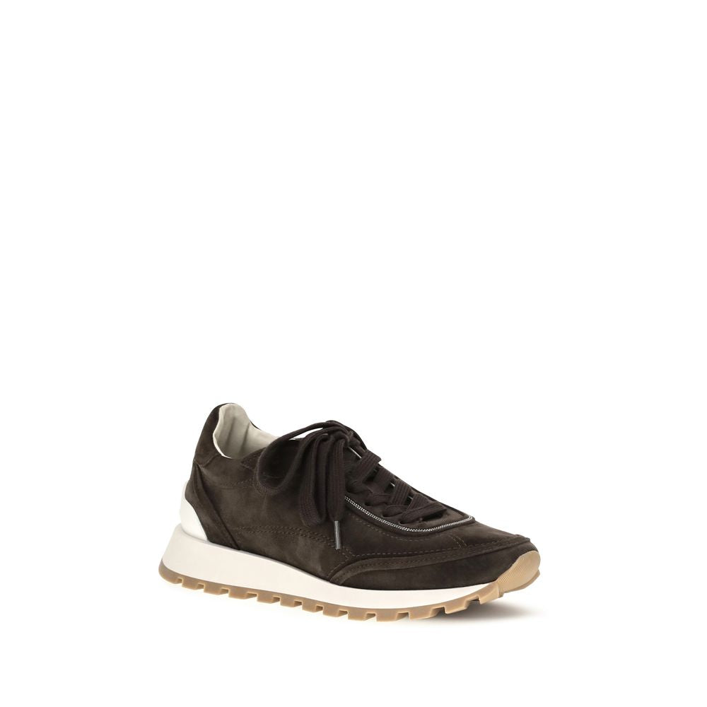 Sneakers by Brunello Cucinelli for women in suede leather brown & signature presents a impeccable silhouette as Women's Low Top Suede Leather Sneakers, expertly defined by a impeccable low-top style for a impeccable, high-fashion look.
