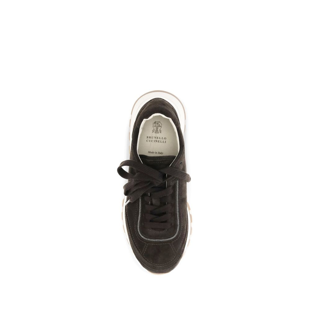 Sneakers by Brunello Cucinelli for women in suede leather brown & signature presents a on trend silhouette from the Women's Low Top Suede Leather Sneakers collection, showcasing a on trend low-top style for an elevated aesthetic.