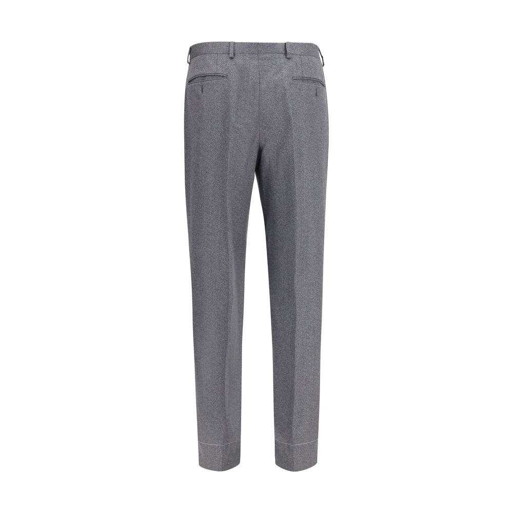 Trousers by Brioni for men in linen silk & cashmere wool gray features a tailored silhouette with a tailored relaxed-fit & regular-fit, defined by its long and a sophisticated .