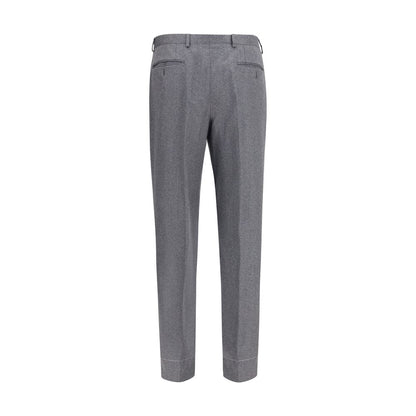 Trousers by Brioni for men in linen silk & cashmere wool gray features a tailored silhouette with a tailored relaxed-fit & regular-fit, defined by its long and a sophisticated .